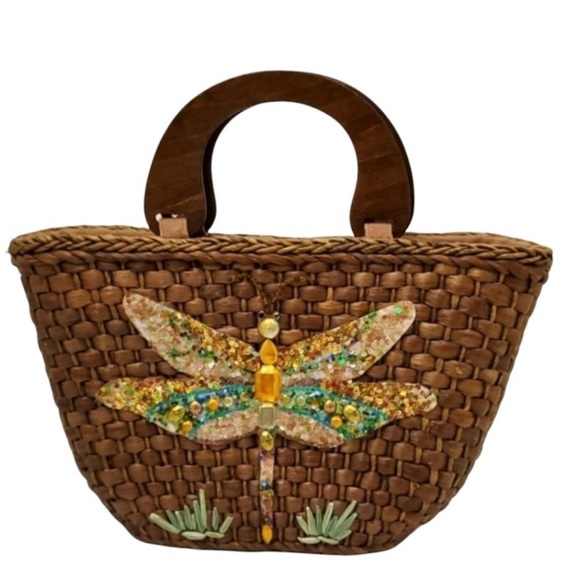 Capelli of New York Handbags - NWT Capelli Straworld Brown Cornhusk Dragonfly Embellished Handbag